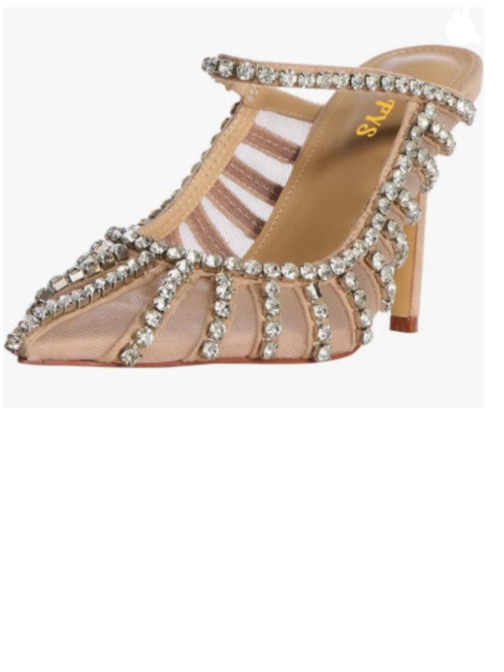 FYS Nude Pointed Toe Slip on Mules Rhinestone Studded Stiletto High Heel Sandals